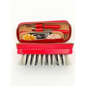 Vintage Red Travel Manicure Sewing Kit with Brush: Mid-Century Collectible